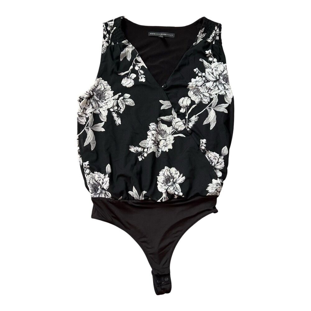 WHITE HOUSE BLACK MARKET Bodysuit Womens Size S‎ Mesh Peony Floral Top Blouse